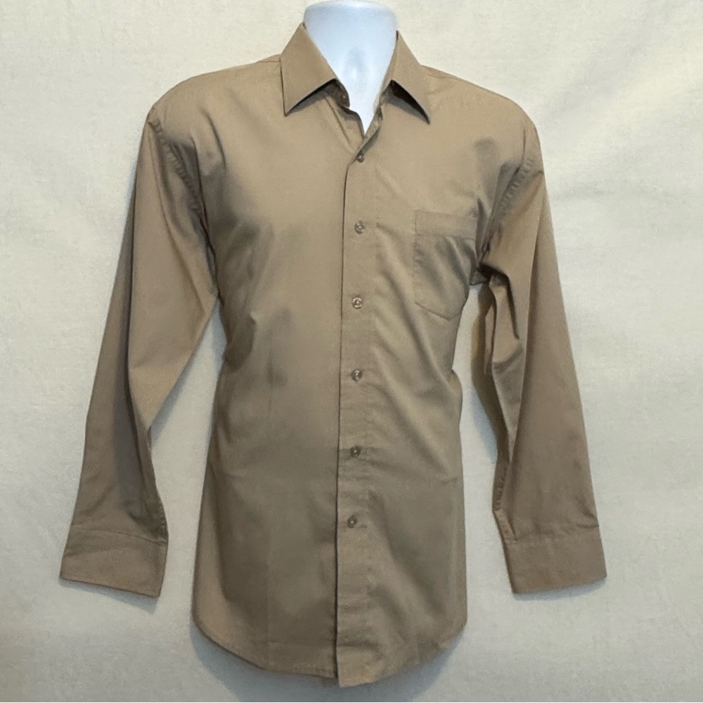 A-134‎ Men’s Oleg Cassini Tan Long Sleeve Dress Shirt Size 16
